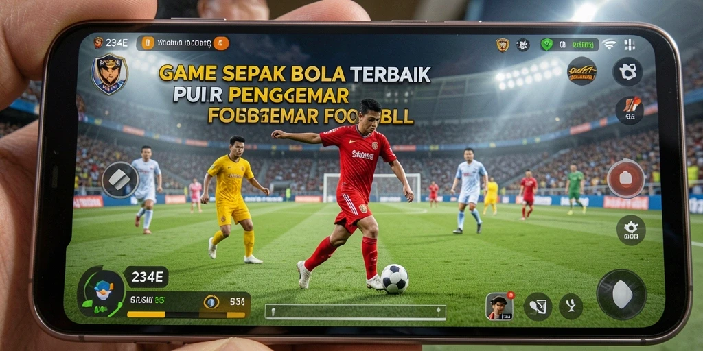 Screenshot gameplay 234E menampilkan aksi seru sepak bola.