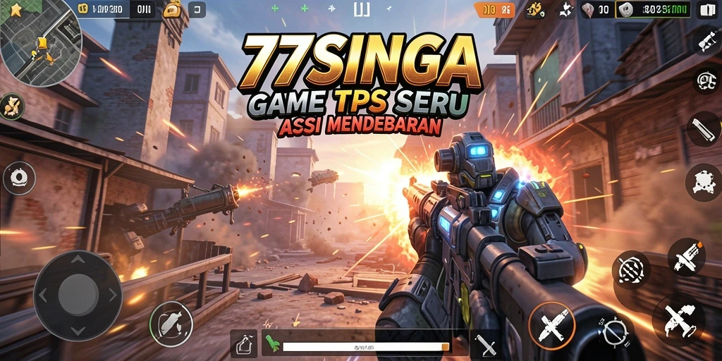 Screenshot utama 77SINGA menampilkan aksi seru dalam gameplay TPS.