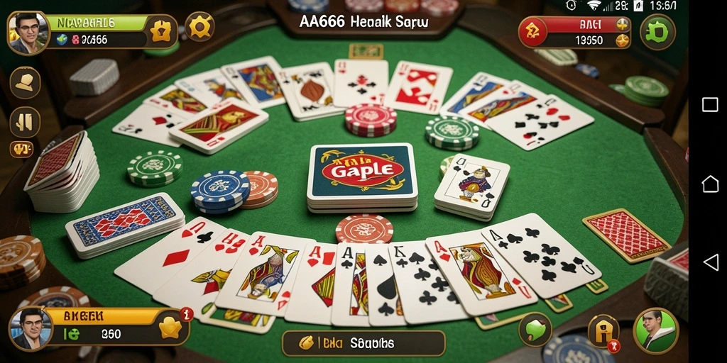 Screenshot AA666 menampilkan pemain yang sedang asyik bermain Gaple.