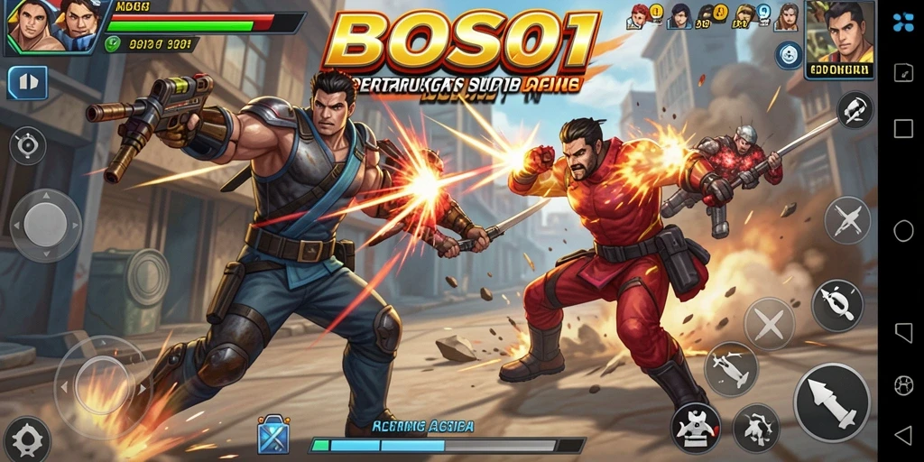 Tangkapan layar utama BOS01 memperlihatkan aksi seru dari gameplay yang menegangkan.