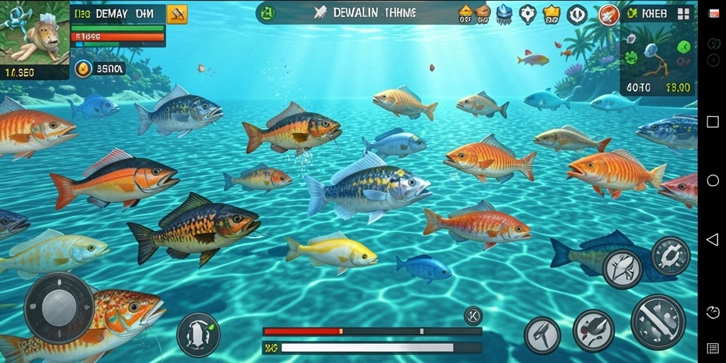 Tampilan gameplay DEWALIN yang seru dalam menangkap ikan.