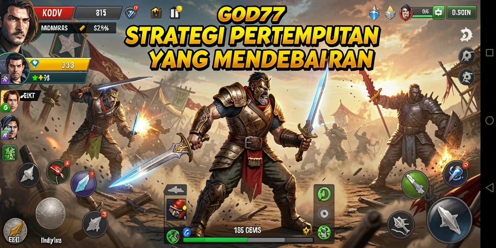 Screenshot yang menampilkan aksi pertempuran seru di GOD77.
