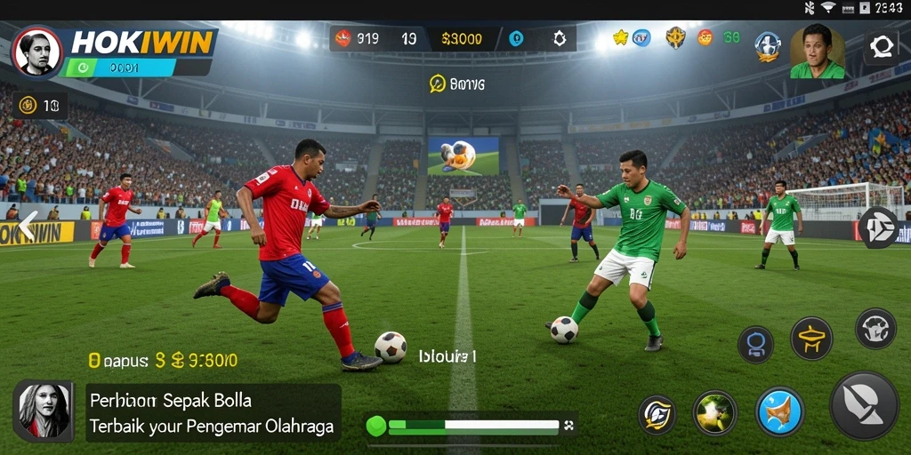 Tampilan gameplay HOKIWIN dengan aksi <strong>sepak bola</strong> yang seru.