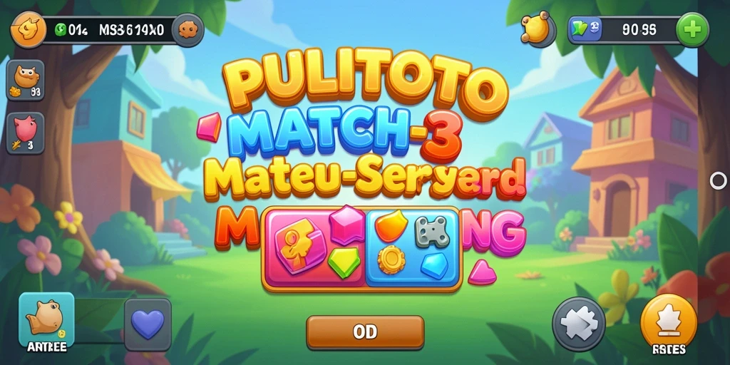 Tampilan gameplay seru PULITOTO dengan elemen Match-3 yang berwarna-warni.