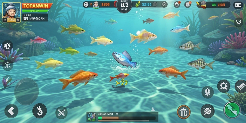 Tampilan gameplay seru dari TOPANWIN saat menembak ikan.